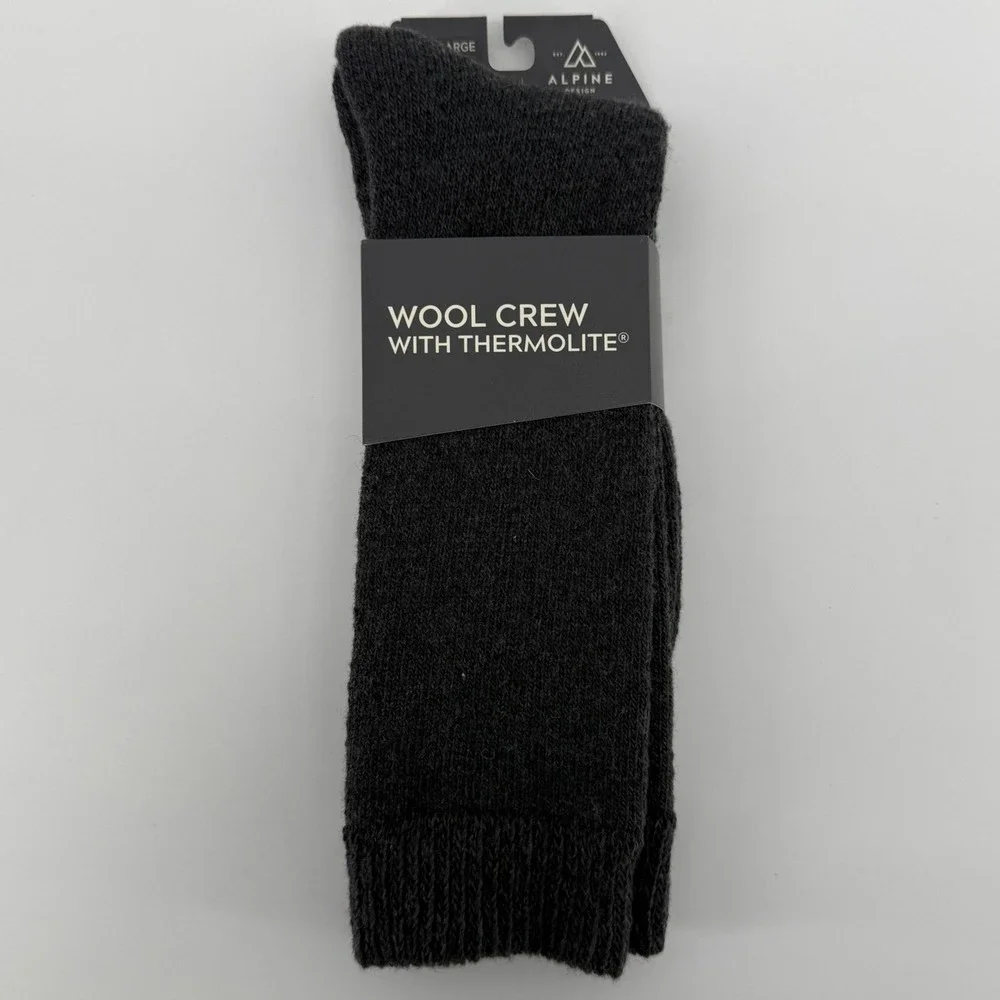 Alpine Design Mens‎ XL Wool Crew Socks Grey Thermolite Merino Wool Blend New